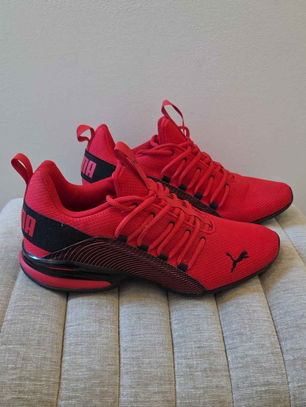 Puma Men’s Size 11.5, Red & Black Athletic Running Shoes